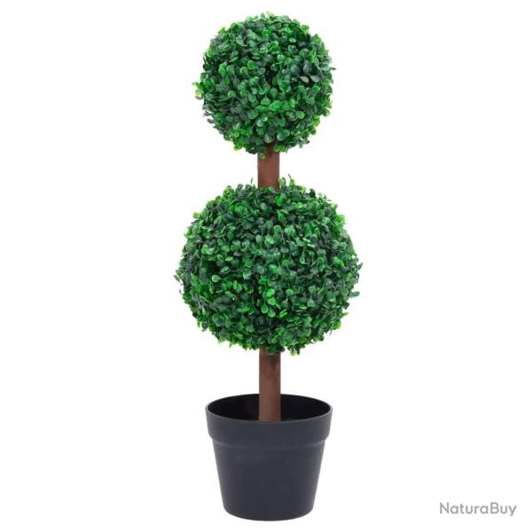 Plante de buis artificiel avec pot Forme de boule Vert 60 cm