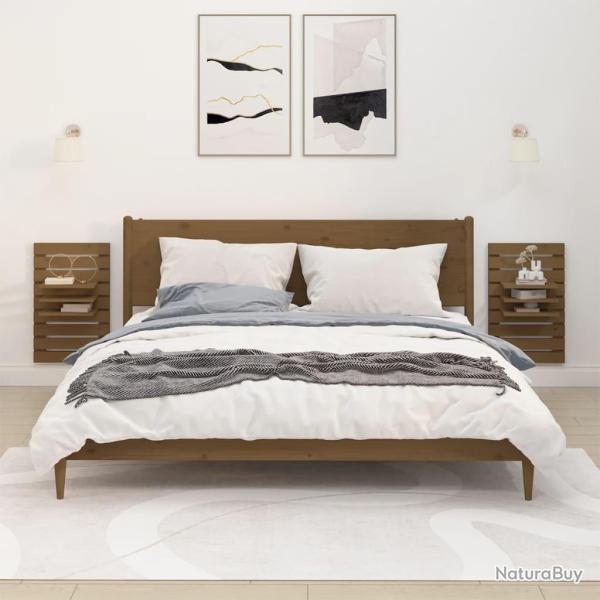 �tag�res de chevet murales 2 pcs Marron miel Bois de pin massif