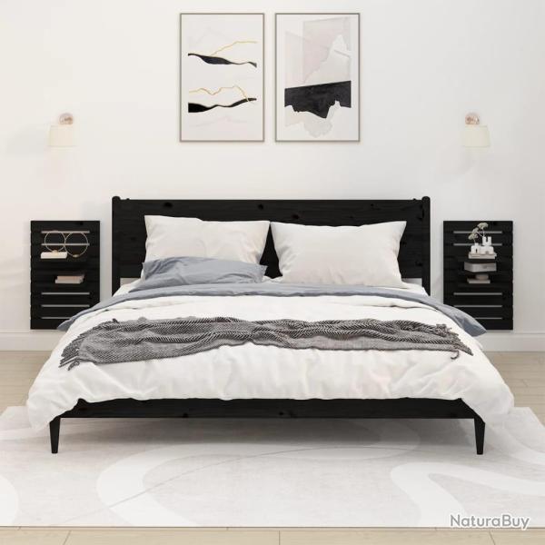 �tag�res de chevet murales 2 pcs Noir Bois de pin massif