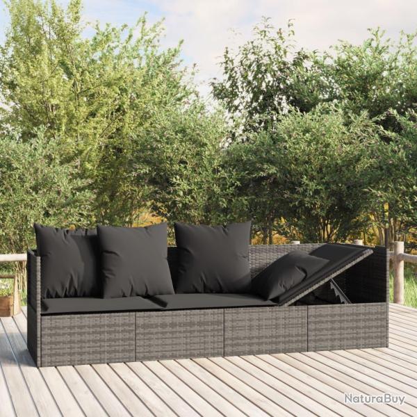 Lit de salon d'ext�rieur avec coussins Gris R�sine tress�e