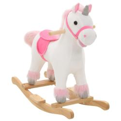 Licorne &agrave; bascule Peluche 65x32x58 cm Blanc et rose