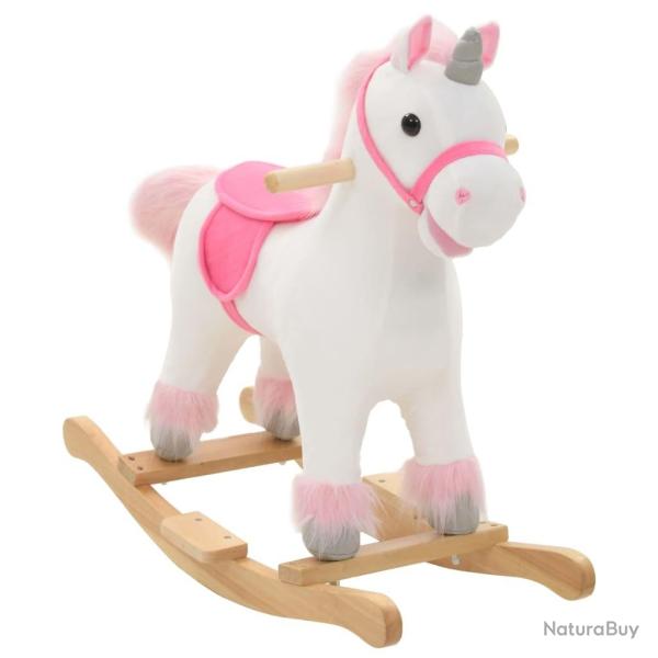 Licorne � bascule Peluche 65x32x58 cm Blanc et rose