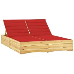Chaise longue double et coussins rouge Bois de pin impr&eacute;gn&eacute;