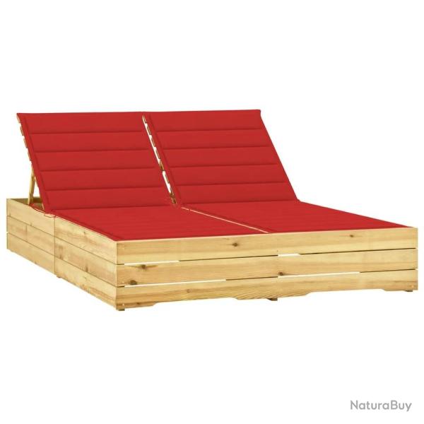 Chaise longue double et coussins rouge Bois de pin impr�gn�
