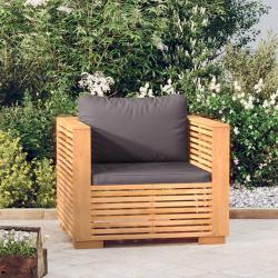 Fauteuil de jardin avec coussins gris fonc&eacute; Bois de teck massif