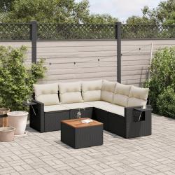 Salon de jardin 6 pcs avec coussins noir r&eacute;sine tress&eacute;e