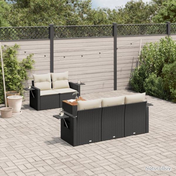 Salon de jardin 6 pcs avec coussins noir r�sine tress�e