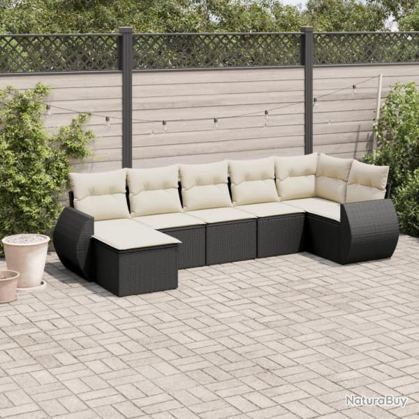 Salon de jardin 7 pcs avec coussins noir r�sine tress�e