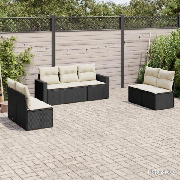 Salon de jardin 7 pcs avec coussins noir r�sine tress�e