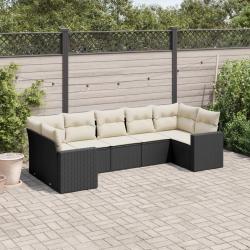 Salon de jardin 7 pcs avec coussins noir r&eacute;sine tress&eacute;e
