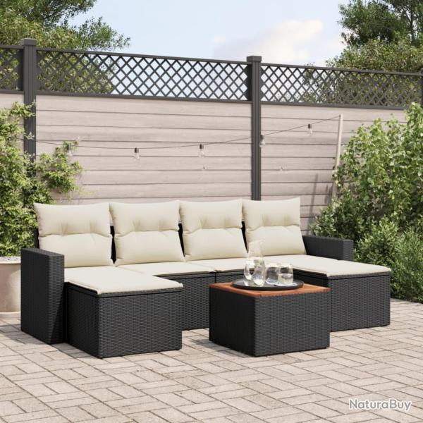 Salon de jardin 7 pcs avec coussins noir r�sine tress�e