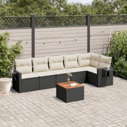 Salon de jardin 7 pcs avec coussins noir r&eacute;sine tress&eacute;e