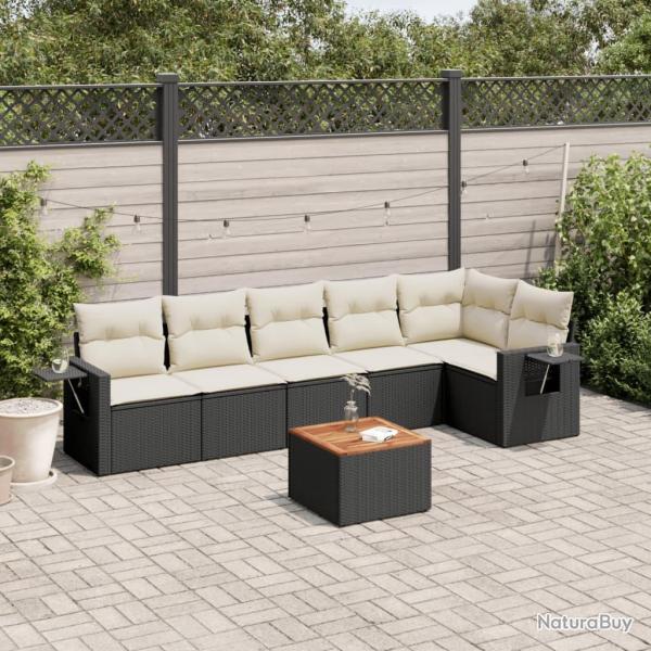 Salon de jardin 7 pcs avec coussins noir r�sine tress�e