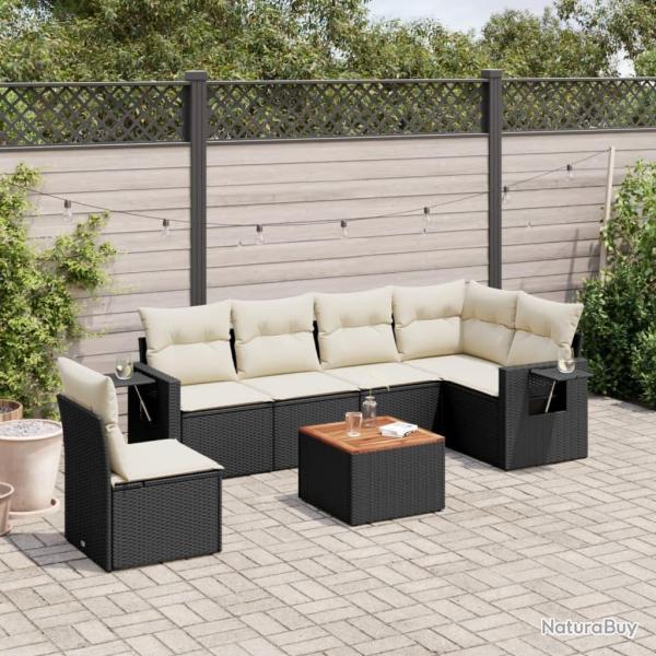 Salon de jardin 7 pcs avec coussins noir r�sine tress�e