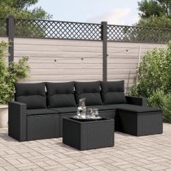 Salon de jardin 6 pcs avec coussins noir r&eacute;sine tress&eacute;e