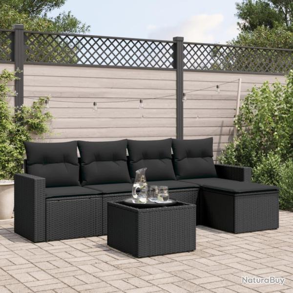 Salon de jardin 6 pcs avec coussins noir r�sine tress�e