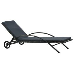 Chaise longue avec coussin et roues R&eacute;sine tress&eacute;e Anthracite