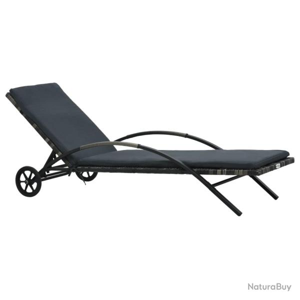 Chaise longue avec coussin et roues R�sine tress�e Anthracite