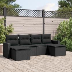 Salon de jardin 6 pcs avec coussins noir r&eacute;sine tress&eacute;e
