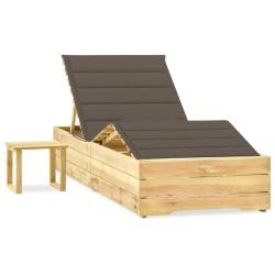 Chaise longue de jardin avec table et coussin Pin impr&eacute;gn&eacute;