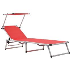 Chaise longue pliable avec toit aluminium et textil&egrave;ne rouge