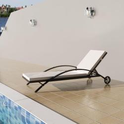 Chaise longue avec coussin et roues R&eacute;sine tress&eacute;e Marron