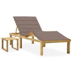 Chaise longue de jardin avec table et coussin Pin impr&eacute;gn&eacute;