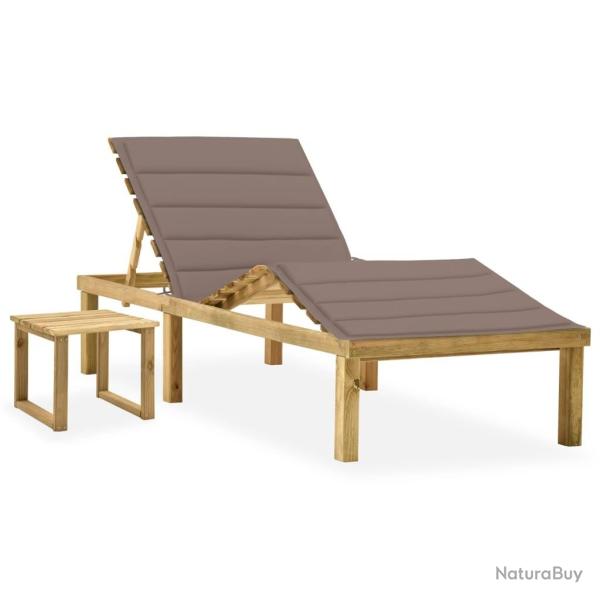 Chaise longue de jardin avec table et coussin Pin impr�gn�