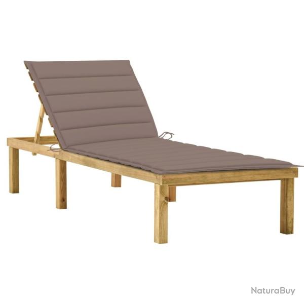 Chaise longue avec coussin taupe Bois de pin impr�gn�