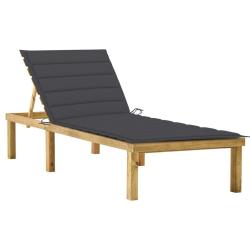 Chaise longue avec coussin anthracite Bois de pin impr&eacute;gn&eacute;