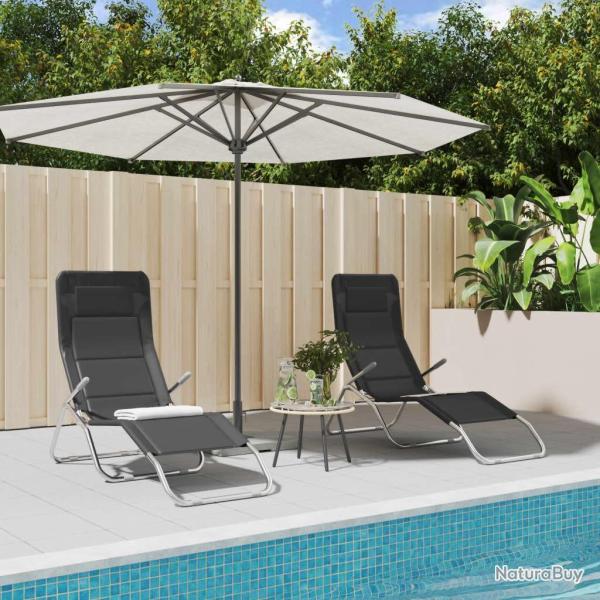 Chaises longues pliables lot de 2 noir textil�ne et acier