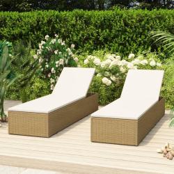 Chaise longue R&eacute;sine tress&eacute;e Marron et blanc cr&egrave;me