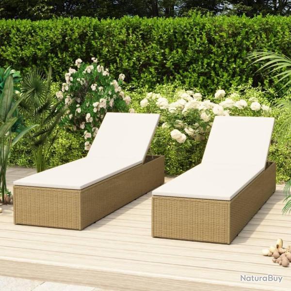 Chaise longue R�sine tress�e Marron et blanc cr�me