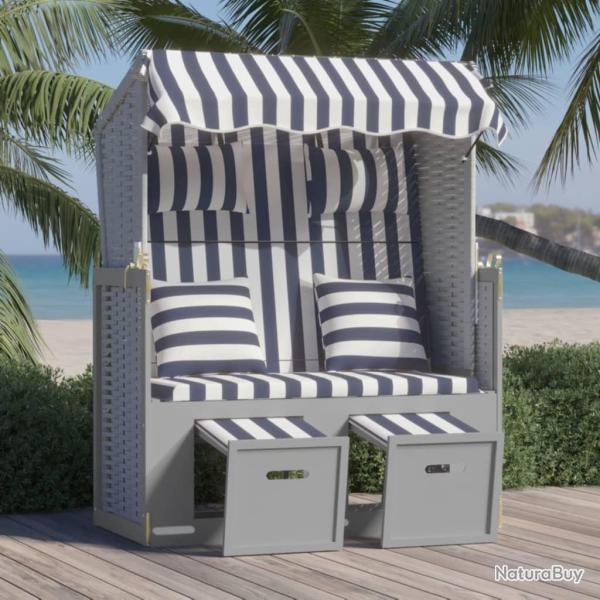 Strandkorb avec coussins R�sine tress�e bois solide bleu blanc