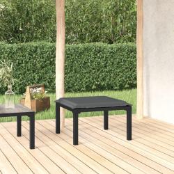 Repose-pied de jardin avec coussin noir et gris r&eacute;sine tress&eacute;e