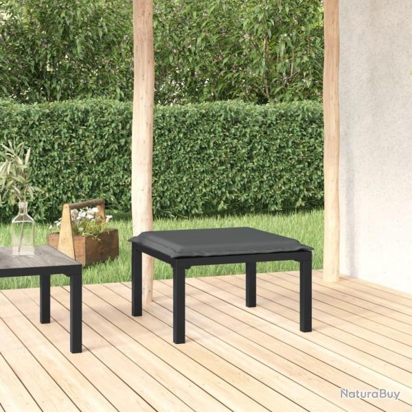 Repose-pied de jardin avec coussin noir et gris r�sine tress�e