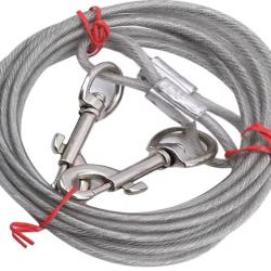 C&acirc;ble Attache Chien 5mm Acier Anti Morsure Double Crochet 5 m argent