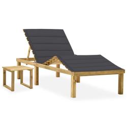 Chaise longue de jardin avec table et coussin Pin impr&eacute;gn&eacute;