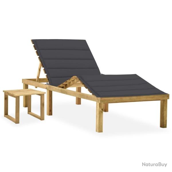 Chaise longue de jardin avec table et coussin Pin impr�gn�