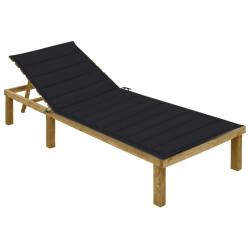 Chaise longue avec coussin noir Bois de pin impr&eacute;gn&eacute;
