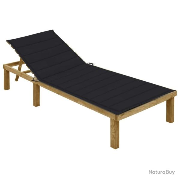 Chaise longue avec coussin noir Bois de pin impr�gn�