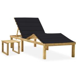 Chaise longue de jardin avec table et coussin Pin impr&eacute;gn&eacute;