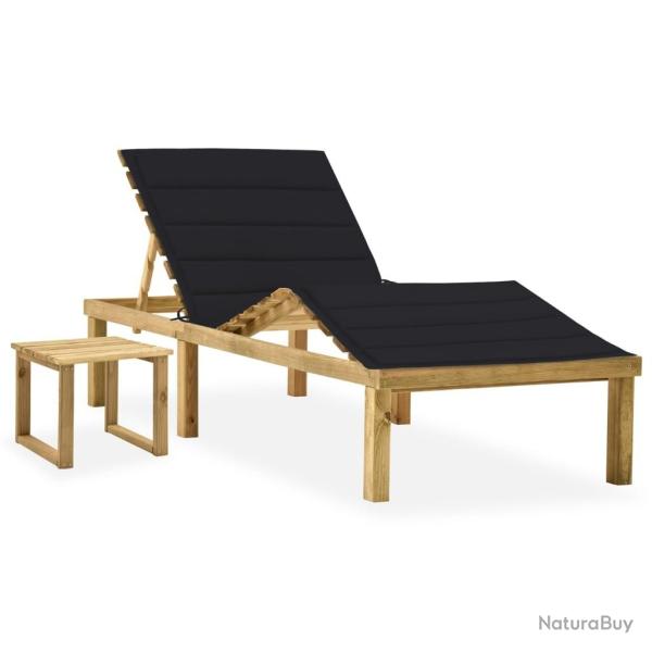 Chaise longue de jardin avec table et coussin Pin impr�gn�
