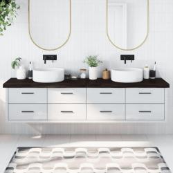 Comptoir de salle de bain marron fonc&eacute; bois massif trait&eacute;