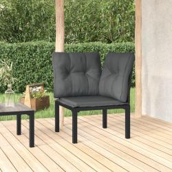 Chaise d'angle de jardin avec coussins noir/gris r&eacute;sine tress&eacute;e