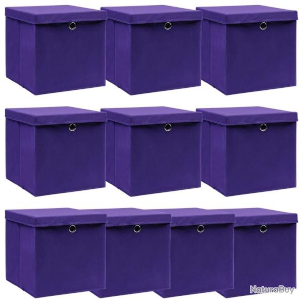 Bo�tes de rangement et couvercles 10pcs Violet 32x32x32cm Tissu