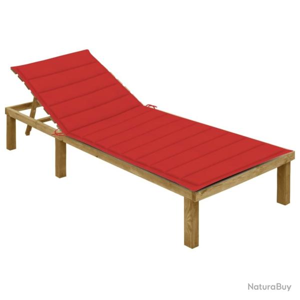 Chaise longue avec coussin rouge Bois de pin impr�gn�