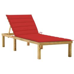Chaise longue avec coussin rouge Bois de pin impr&eacute;gn&eacute;