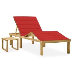 Chaise longue de jardin avec table et coussin Pin impr&eacute;gn&eacute;