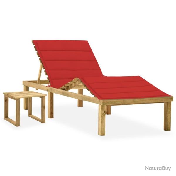 Chaise longue de jardin avec table et coussin Pin impr�gn�